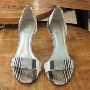 Jessica Simpson B&W striped satin heels